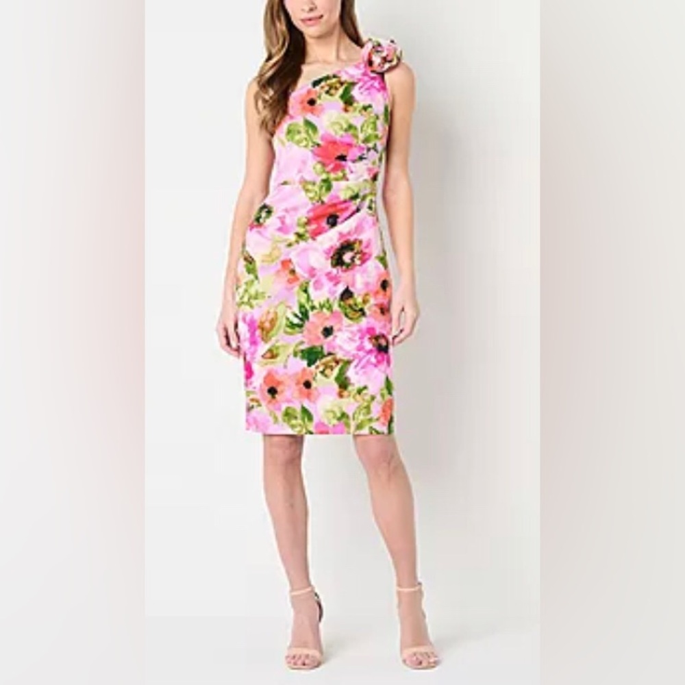 NEW Jessica Howard One Shoulder Sleeveless Floral Sheath Dress